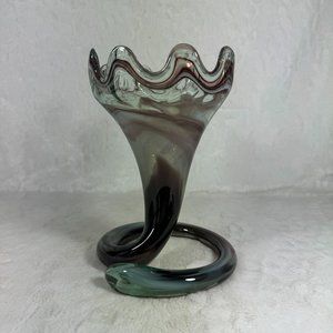 Vintage Murano Style Hand Blown Trumpet Coil pedestal Purple Art Glass Sculpture